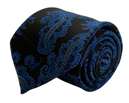 Black tie with blue paisley design